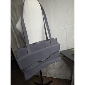 Gray Structured Shoulder Bag Minimalist Flap Purse Silver Hardware Chic Everyday